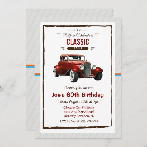 ANY AGE _ Vintage Classic Car Birthday Invitation