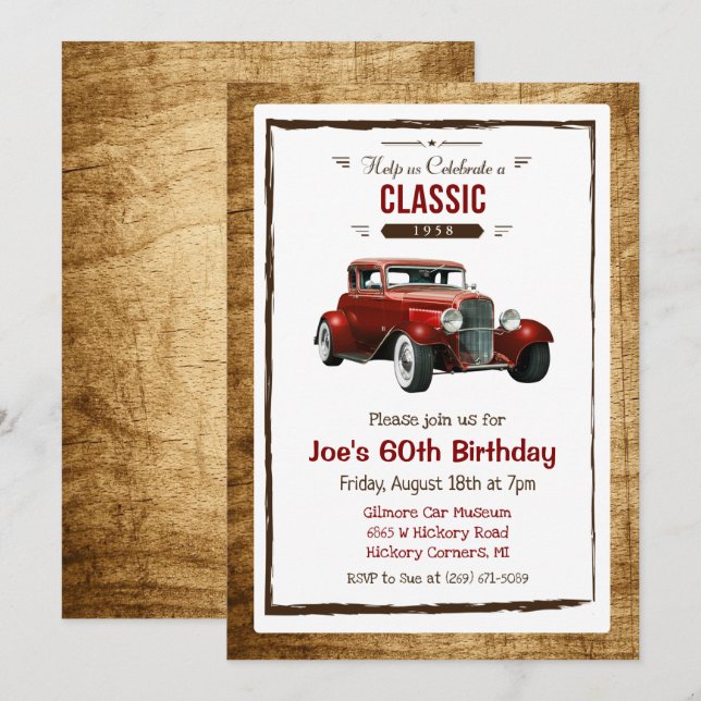 ANY AGE - Vintage Classic Car Birthday Invitation (Front/Back)