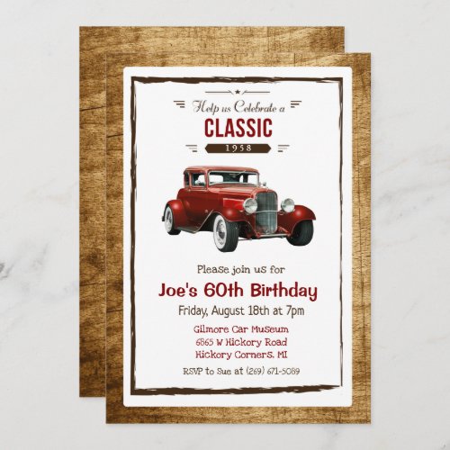 ANY AGE _ Vintage Classic Car Birthday Invitation