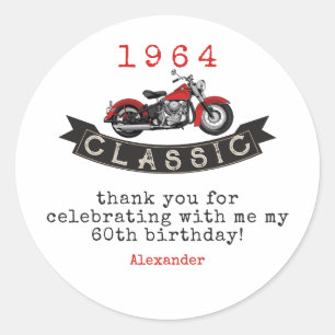 Any Age Vintage Classic Motorcycle Biker Birthday Classic Round Sticker