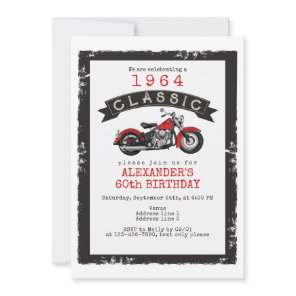 Any Age Vintage Classic Motorcycle Biker Birthday Invitation