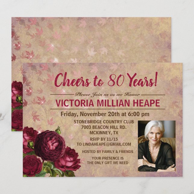 ANY AGE - Vintage Floral Birthday Invitation (Front/Back)