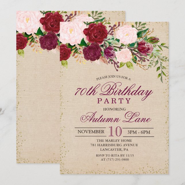 ANY AGE - Vintage Floral Birthday Invitation (Front/Back)