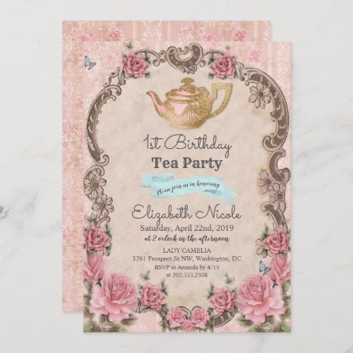 ANY AGE _ Vintage Floral Tea Birthday Invitation