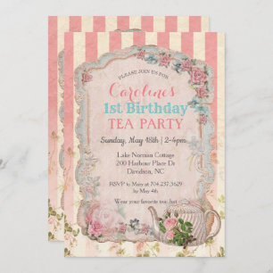 ANY AGE - Vintage Floral Tea Birthday Invitation