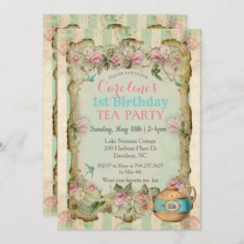 ANY AGE _ Vintage Floral Tea Birthday Invitation