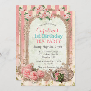 ANY AGE - Vintage Floral Tea Birthday Invitation
