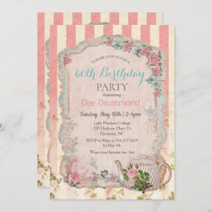 ANY AGE - Vintage Floral Tea Birthday Invitation