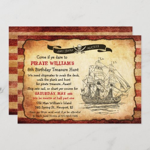 ANY AGE _ Vintage Pirate Birthday Party Invitation