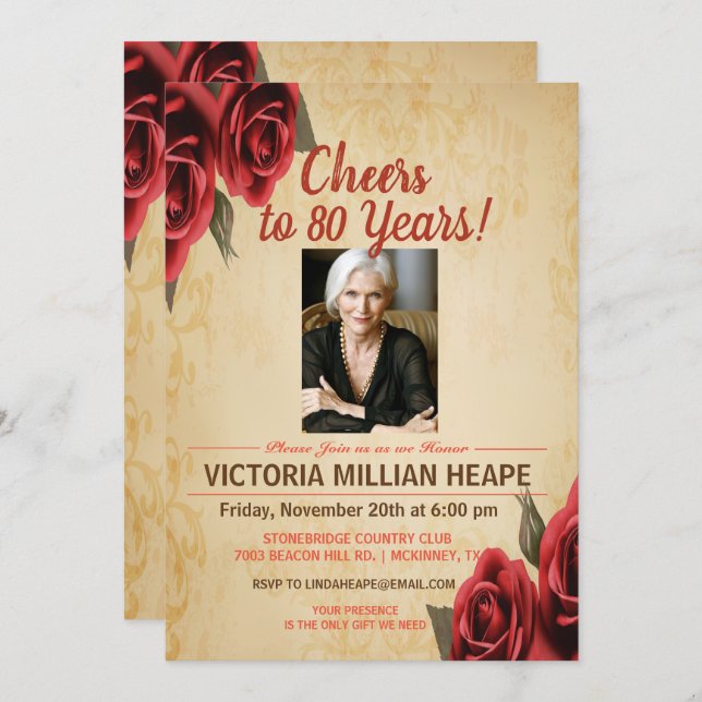 ANY AGE - Vintage Rose Birthday Invitation (Front/Back)
