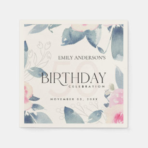 ANY AGE VINTAGE SOFT BLUSH BLUE FLORAL BIRTHDAY NAPKINS