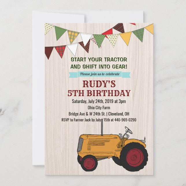ANY AGE - Vintage Tractor Birthday Invitation (Front)
