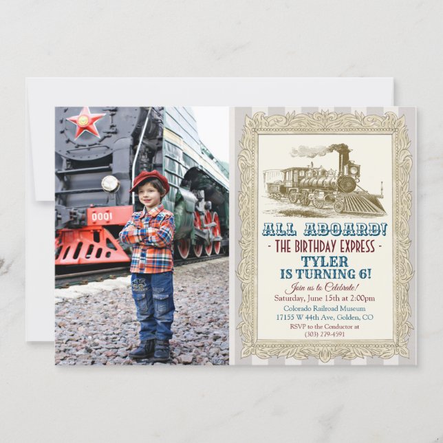 ANY AGE - Vintage Train Birthday Invitation (Front)