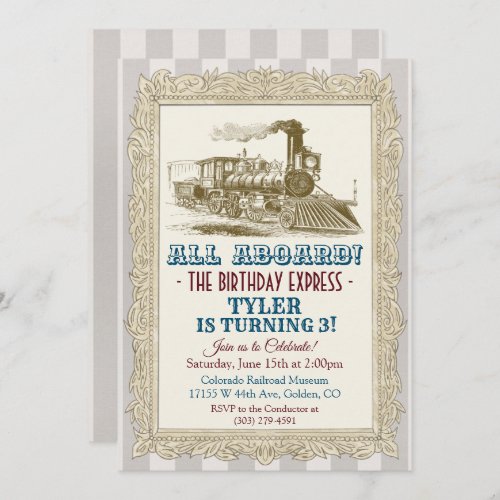 ANY AGE _ Vintage Train Birthday Invitation