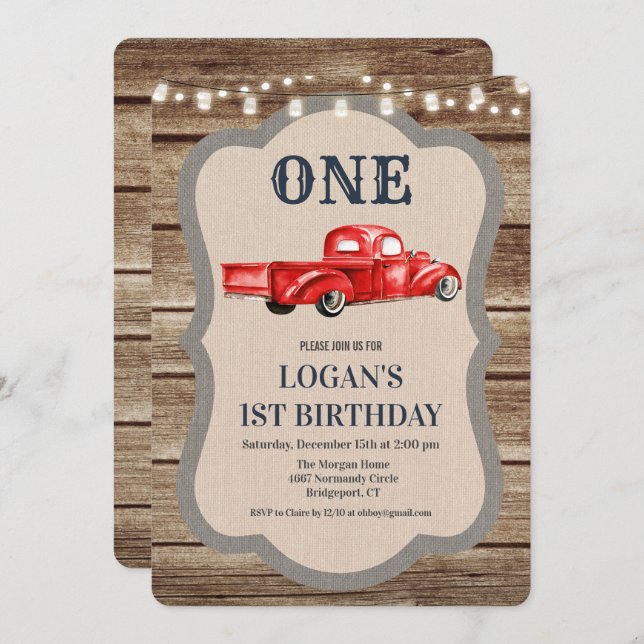 ANY AGE - Vintage Truck Boy Birthday Invitation (Front/Back)