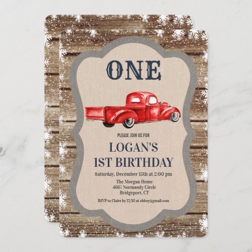 ANY AGE - Vintage Truck Boy Birthday Invitation - Vintage Red Truck Boy Birthday Snowflakes Snow Invitation.

Artwork/Graphics by ReachDreams.etsy.com
