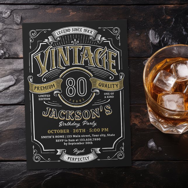 Any Age Vintage Whiskey 80th Birthday Invitation (Any Age Vintage Whiskey 80th Birthday Invitation)