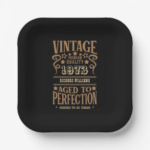 Any Age Vintage Whiskey Label Black Birthday Party Paper Plates