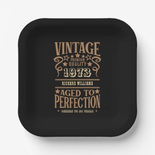 Any Age Vintage Whiskey Label Black Birthday Party Paper Plates