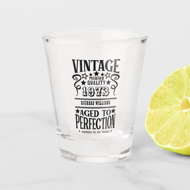 Any Age Vintage Whiskey Themed Birthday Gift Shot Glass (Front)