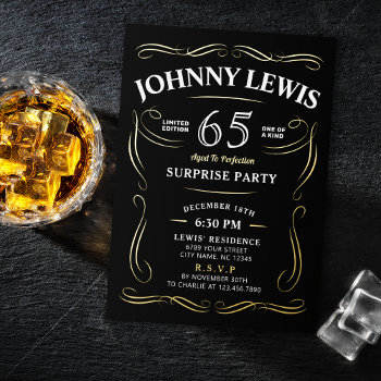 Any Age Vintage Whiskey Themed Surprise Birthday Foil Invitation by AvaPaperie at Zazzle