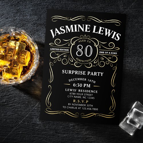 Any Age Vintage Whiskey Themed Surprise Birthday Foil Invitation