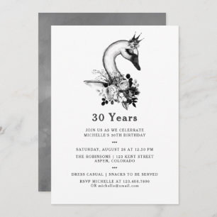Any Age Watercolor Swan Floral Birthday Party Invitation