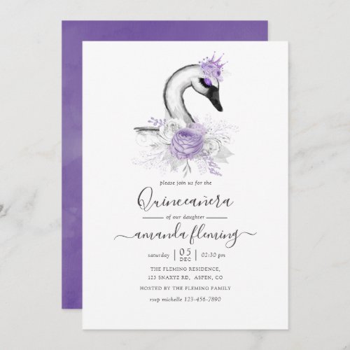 Any Age Watercolor Swan Floral Birthday Party Invitation