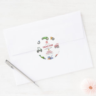 Any age Watercolor tractor birthday Classic Round Sticker