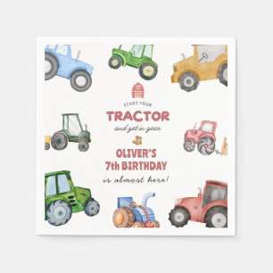 Any age Watercolor tractor birthday Napkins