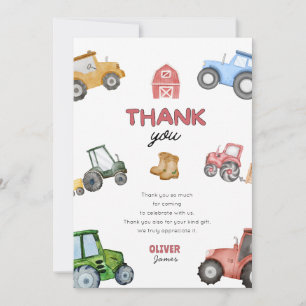 Any age Watercolor tractor birthday Thank You Card