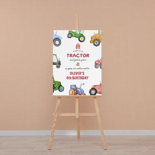 Any age Watercolor tractor birthday welcome sign