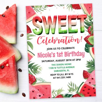 Any Age - Watermelon Fruit Watercolor Birthday Invitation by PaperandPomp at Zazzle