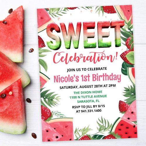 ANY AGE _ Watermelon Fruit Watercolor Birthday Invitation