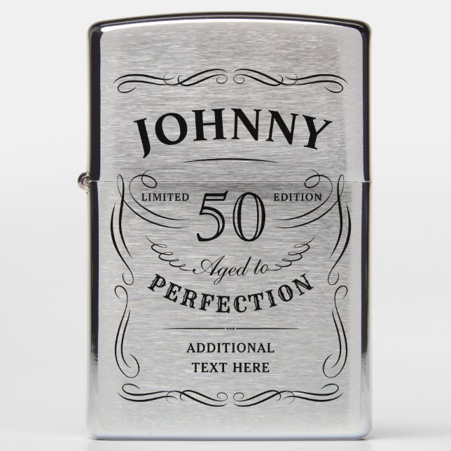Any Age Whiskey Themed Aged To Perfection Birthday Zippo Lighter (Front)