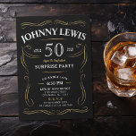 Any age whiskey themed surprise 50th birthday invitation<br><div class="desc">Inspired by classic whiskey label,   this black and gold fun aged to perfection adult birthday invitation is great for 30th,  40th,  50th,  60th,  70th,  80th,  90th or any other age birthday party,  surprise party,  or any other occasion! Custom it with your own text and party information.</div>