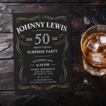 Any Age Whiskey Themed Surprise 50th Birthday Invitation by AvaPaperie at Zazzle