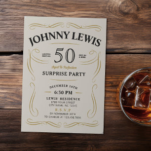 Any Age Whiskey themed surprise 50th birthday Invitation