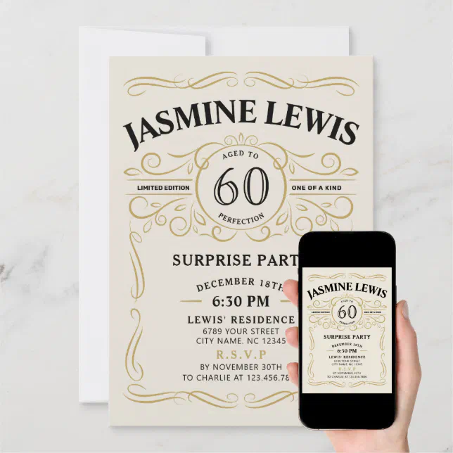 Any Age Whiskey themed surprise 60th birthday Invitation | Zazzle