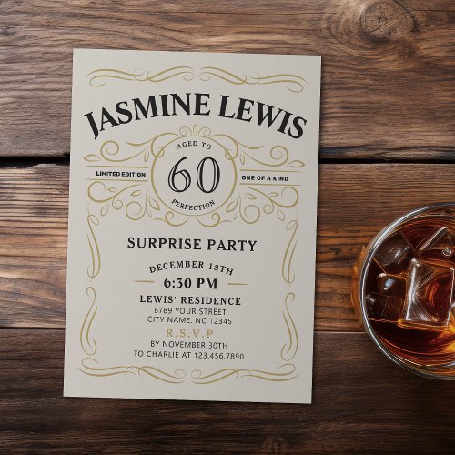 Any Age Whiskey themed surprise 60th birthday Invitation