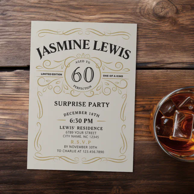 Any Age Whiskey themed surprise 60th birthday Invitation | Zazzle