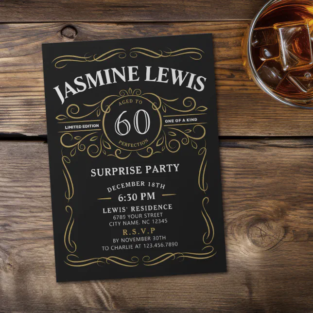 Any Age Whiskey themed surprise 60th birthday Invitation | Zazzle