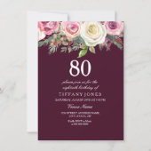 Any Age White Pink Rose Burgundy Birthday Invite (Front)