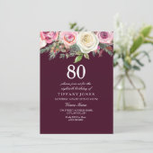 Any Age White Pink Rose Burgundy Birthday Invite (Standing Front)