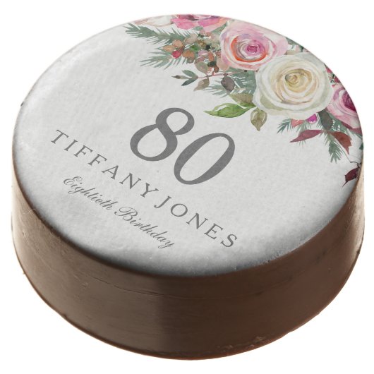 Any Age White Rose Floral 80th Birthday Chocolate Covered Oreo (Angled)