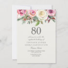 Any Age White Rose Floral 80th Birthday Invite