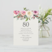 Any Age White Rose Floral 80th Birthday Invite (Standing Front)