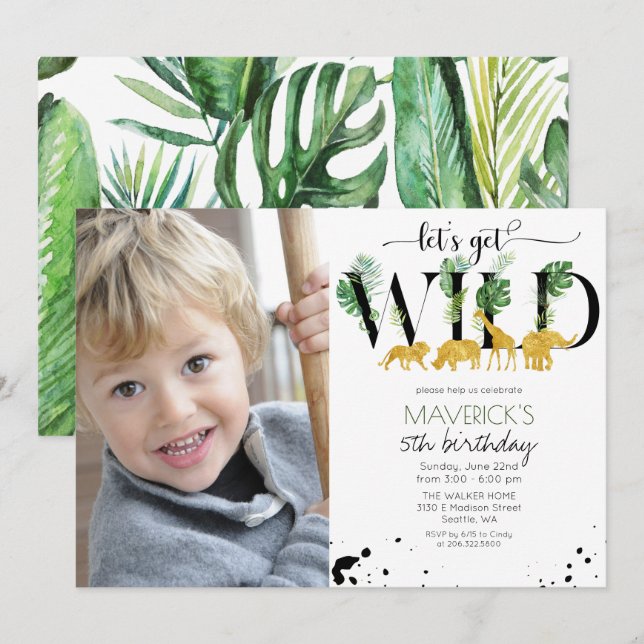 ANY AGE - Wild Birthday Jungle Safari Invitation (Front/Back)
