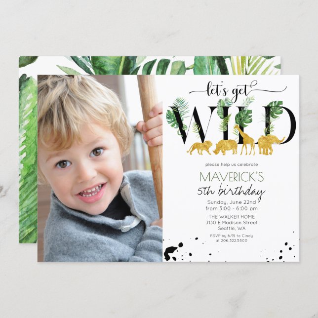 ANY AGE - Wild Birthday Jungle Safari Invitation (Front/Back)