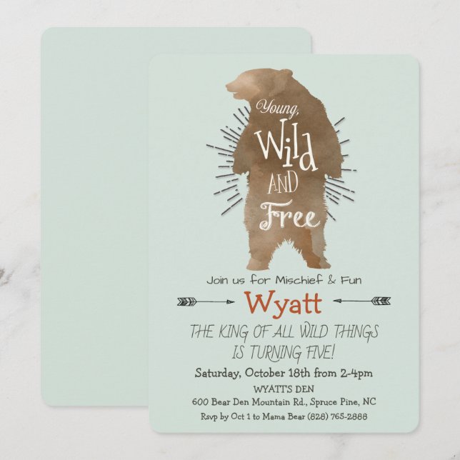 ANY AGE - Wild Thing Bear Birthday Invitation (Front/Back)